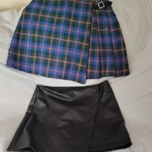 Old Navy Blue Plaid and Black Mini Skirt Set